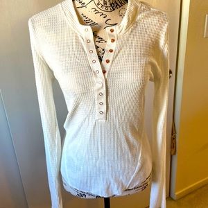 NWOT We the free brand long John style shirt with rose gold snaps. Never worn LG